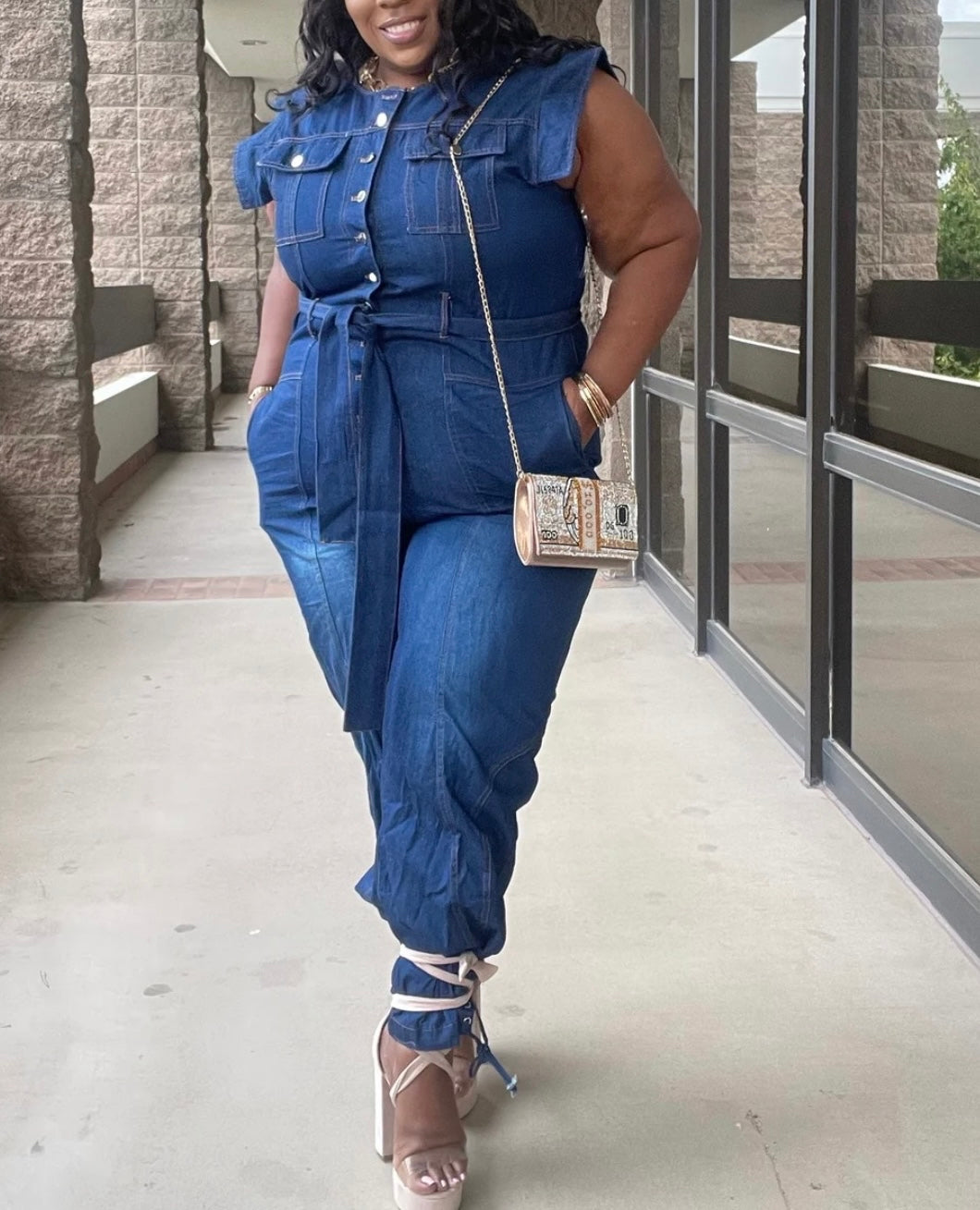 DARK DENIM BUTTON DOWN DENIM
JUMPSUIT~PLUS