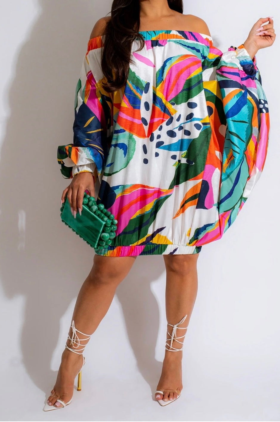 Rainbow Burst Off-The-Shoulder Dress