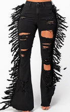 Load image into Gallery viewer, Black Fringed Jeans Reg&amp; Plus
