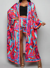 Load image into Gallery viewer, Blue/ Fuchsia Mix Florida Trench Kimono Short Set
