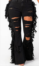 Load image into Gallery viewer, Black Fringed Jeans Reg&amp; Plus
