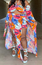 Load image into Gallery viewer, Plus Size Orange Mix Floral Double Slit Skort Maxi Set
