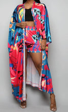 Load image into Gallery viewer, Blue/ Fuchsia Mix Florida Trench Kimono Short Set
