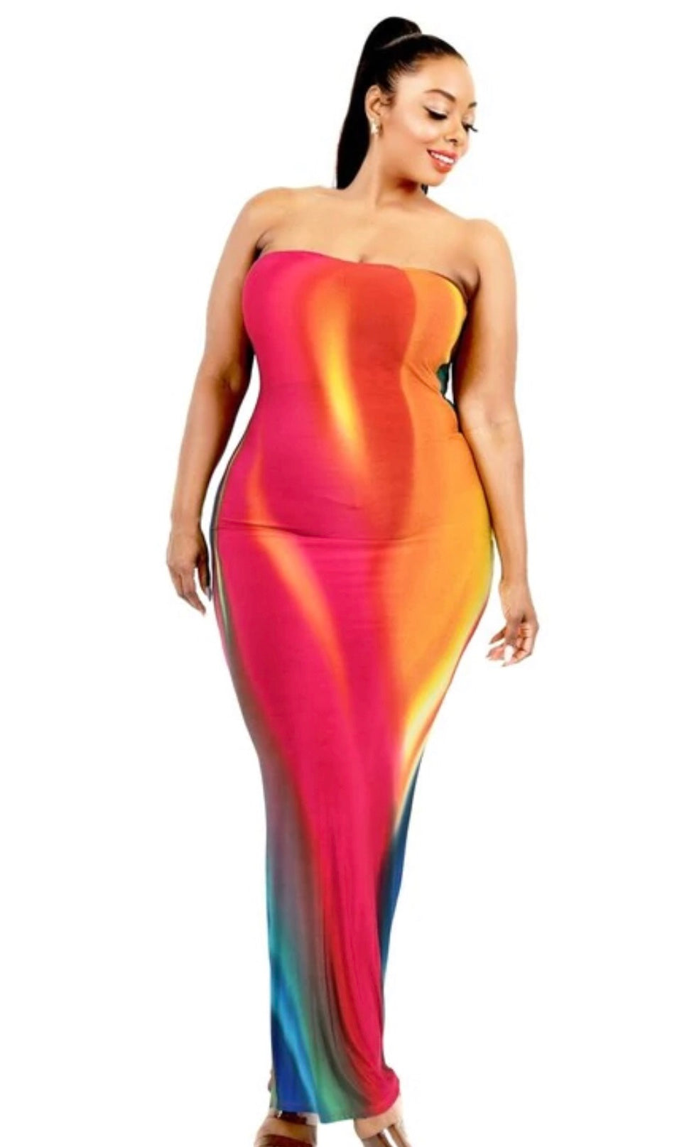 Rainbow Long Maxi Dress W/ back slit Plus