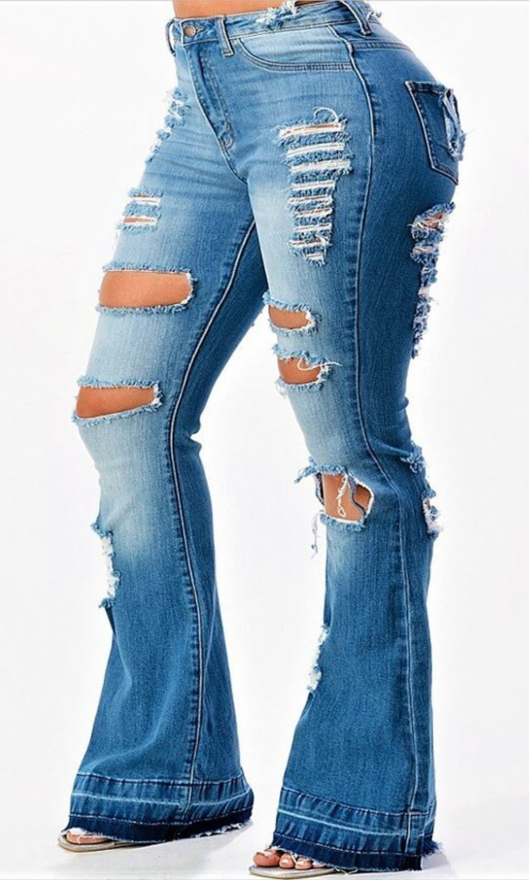 Flared Distressed Denim~Plus