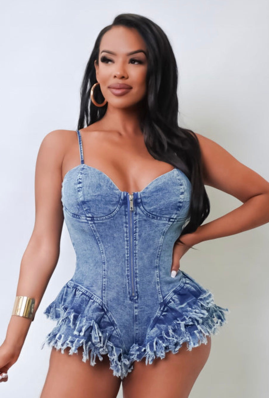 Denim Ruffled Romper