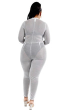 Load image into Gallery viewer, Sexy White Zip-Up Mesh Jumpsuit~Plus
