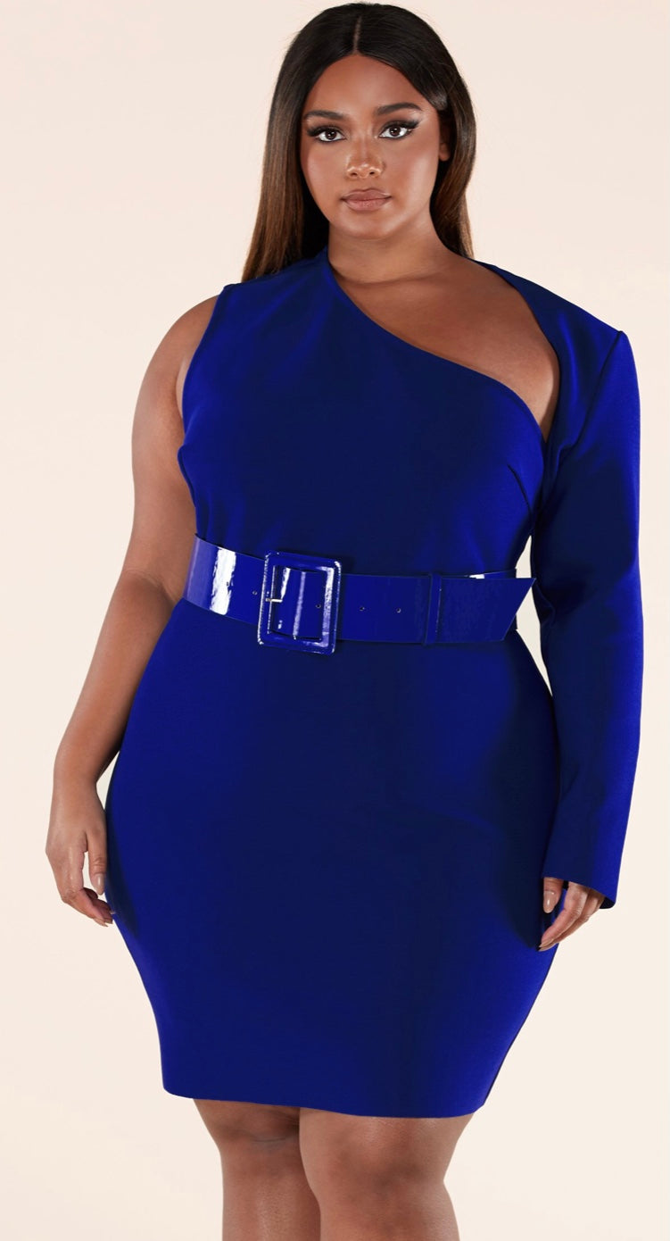 Royal Blue Open Shoulder Dress~Plus