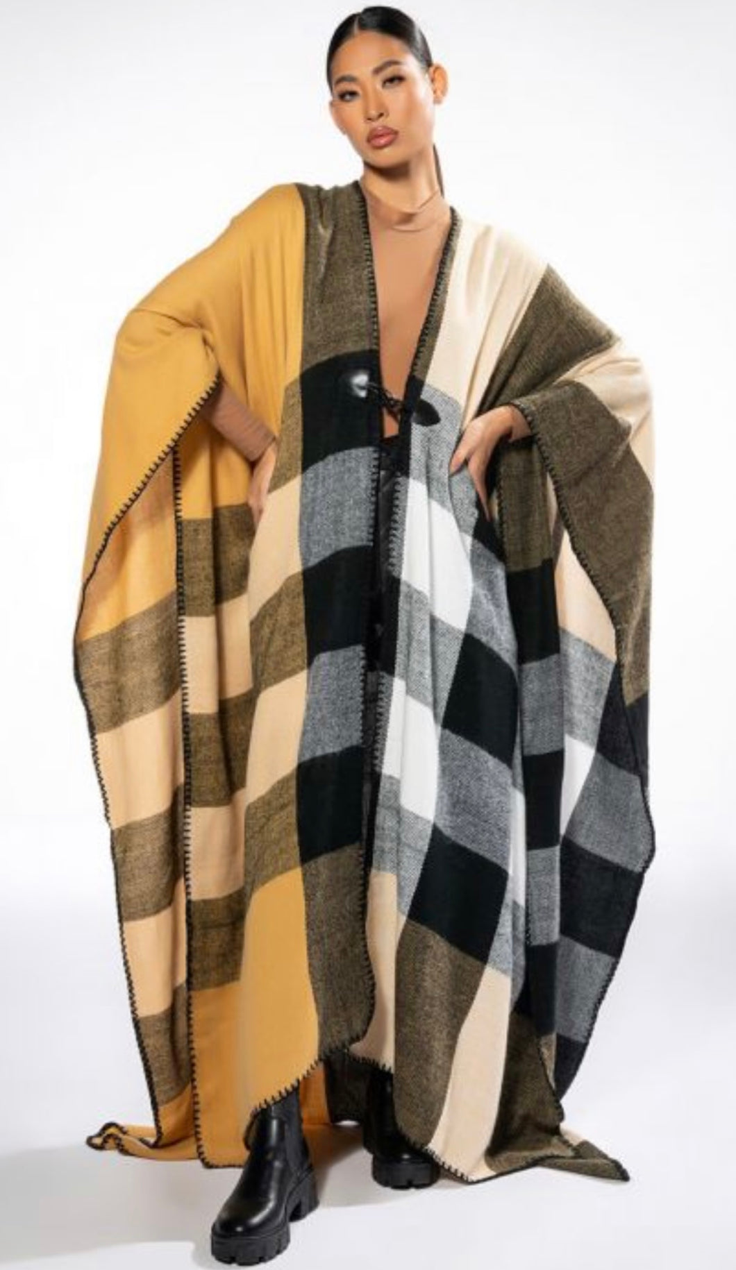 Sabrina Plaid Maxi Poncho