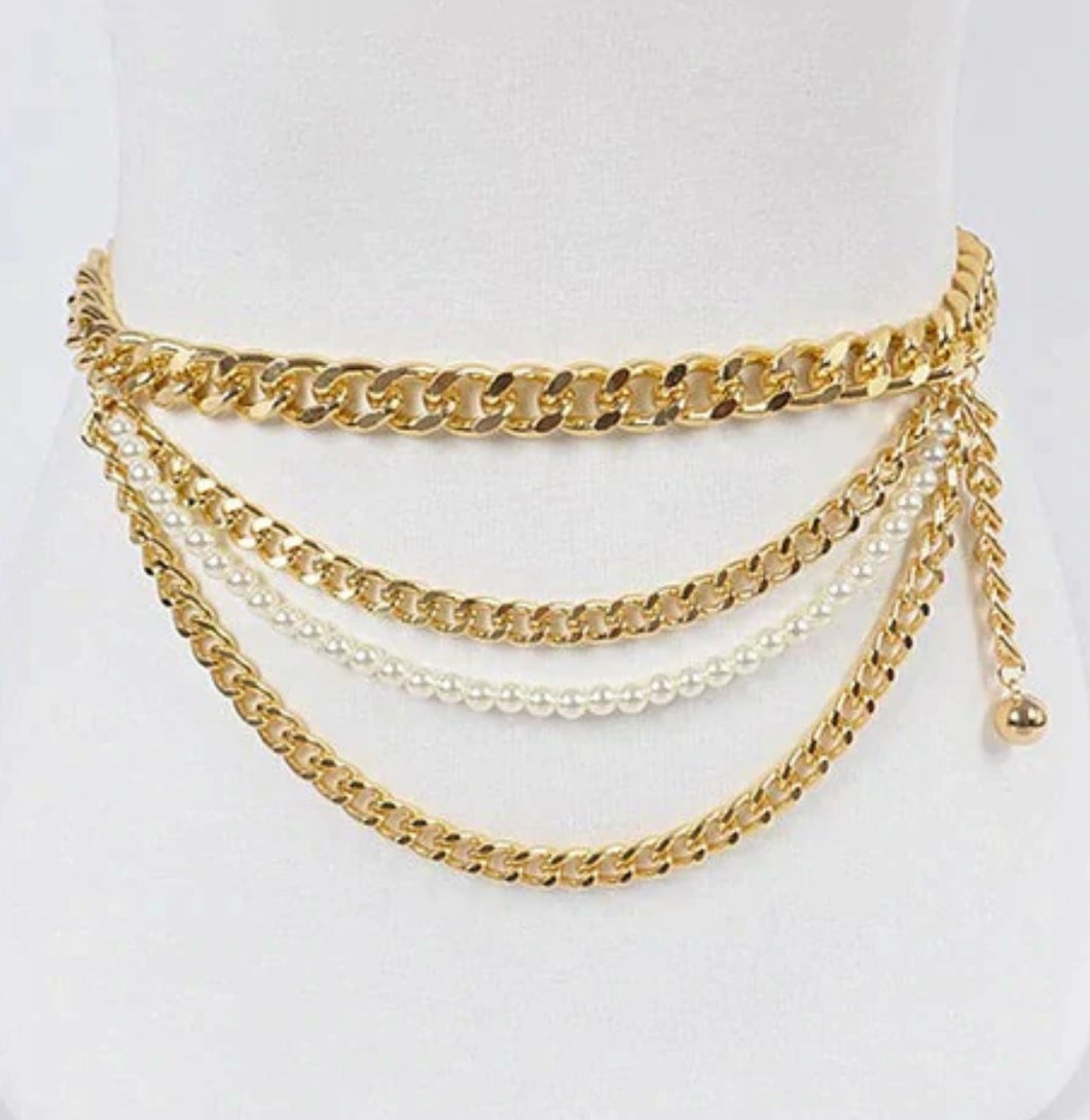 Gold and Pearls Chained Belt~Plus