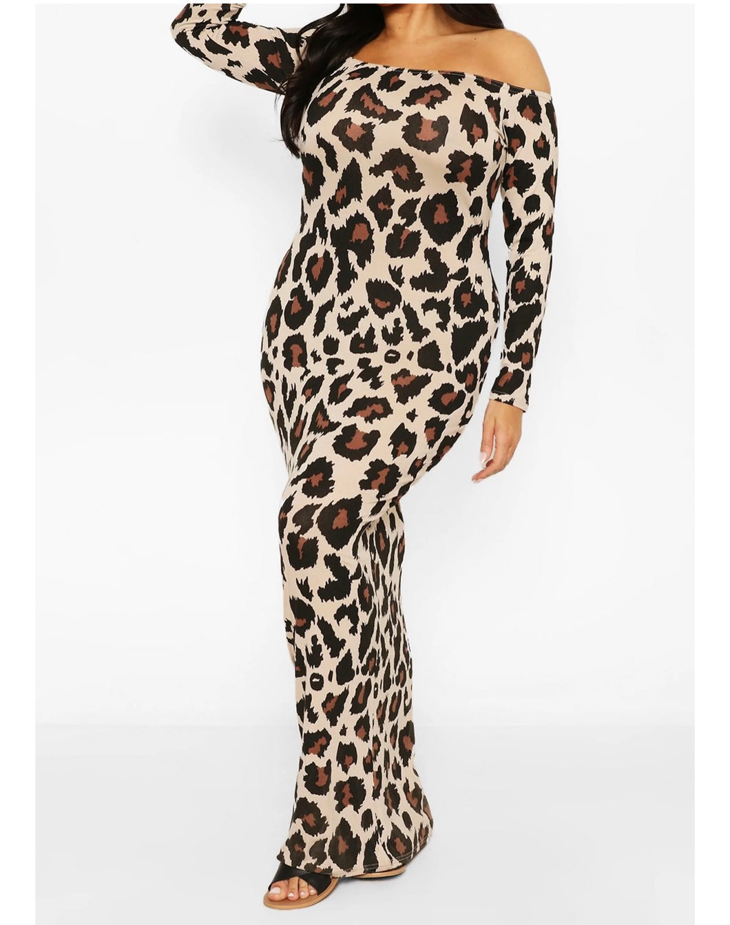 Plus Leopard Off The Shoulder Maxi Dress