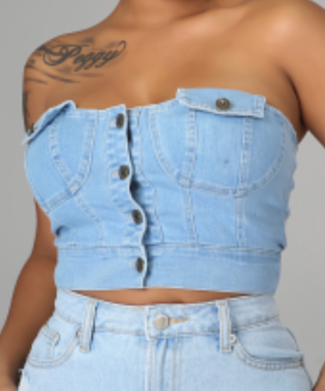 Denim Halter Crop Top