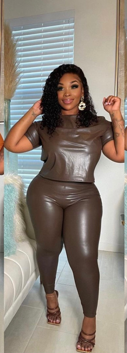 Faux Leather Pants Set S-XL