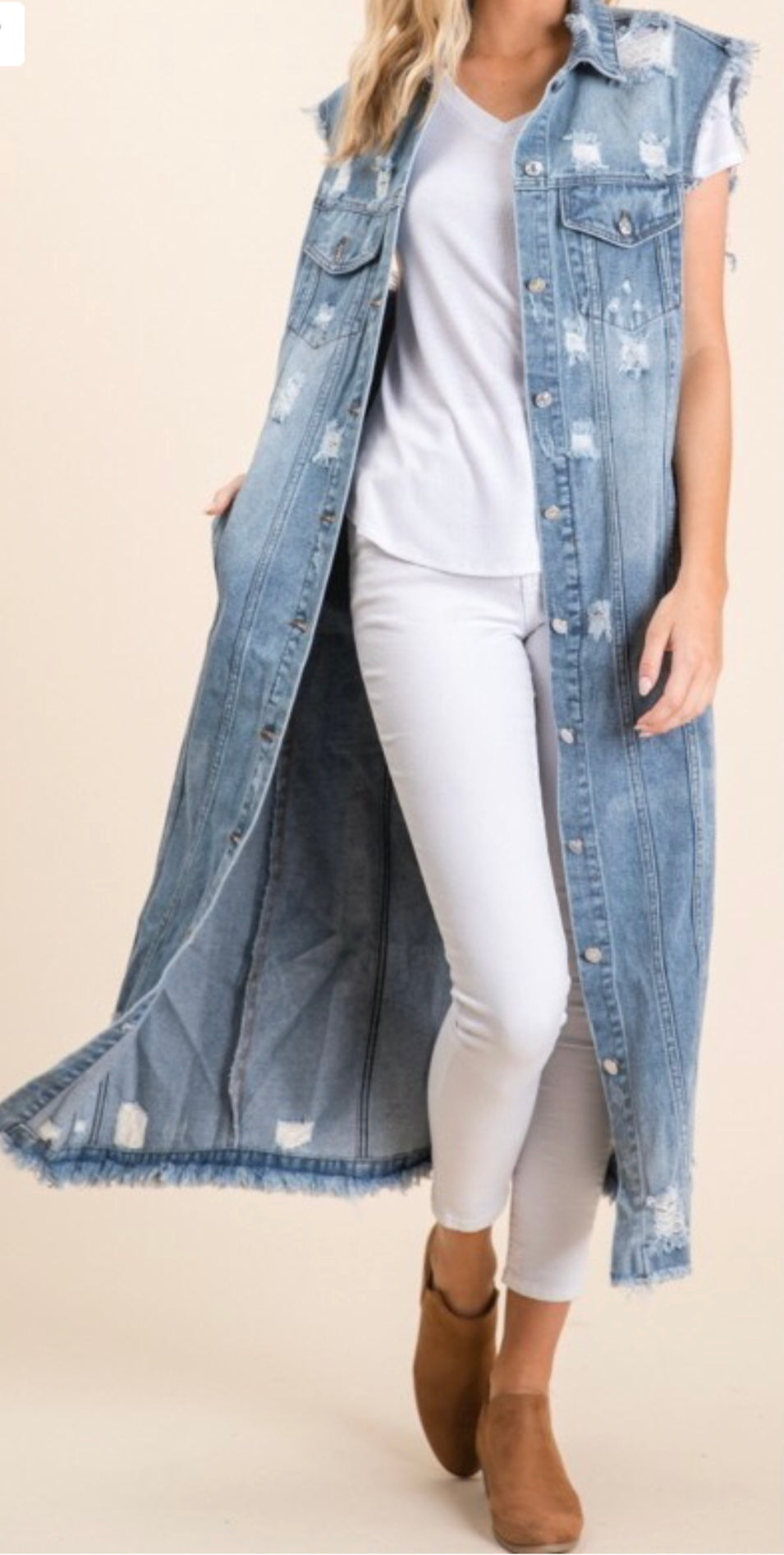 Medium Denim Long Vest